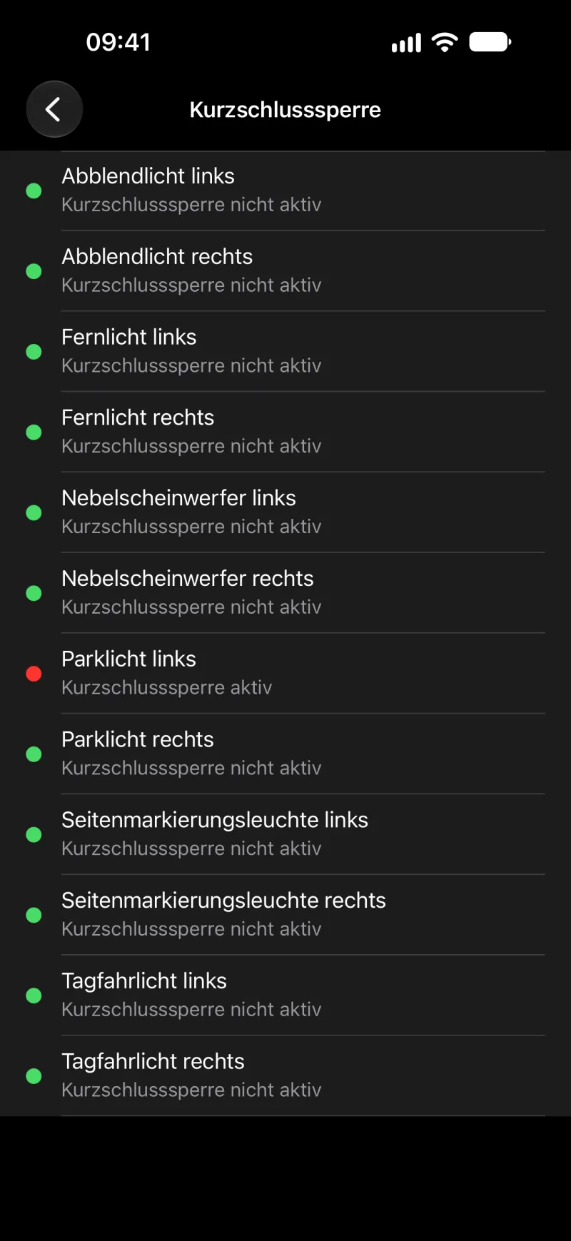 BimmerLink-Ansicht zum Zurücksetzen der Kurzschlusssperre auf dem iPhone