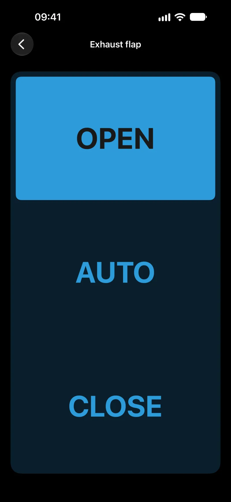 BimmerLink exhaust flap control screen on iPhone