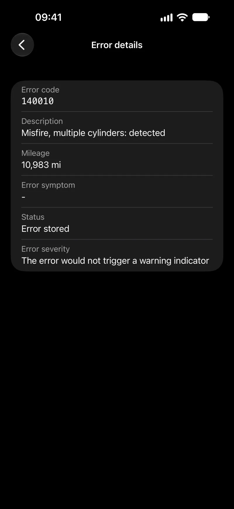 BimmerLink error code details on iPhone