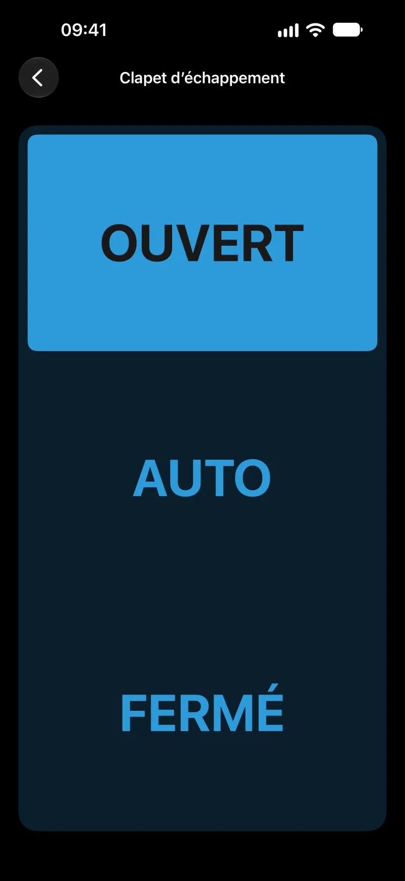 Écran de commande du clapet d’échappement de BimmerLink sur iPhone