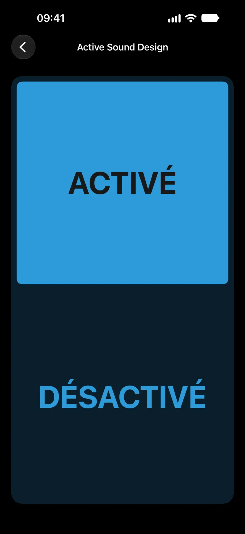 Réglages de l’Active Sound Design dans BimmerLink sur iPhone