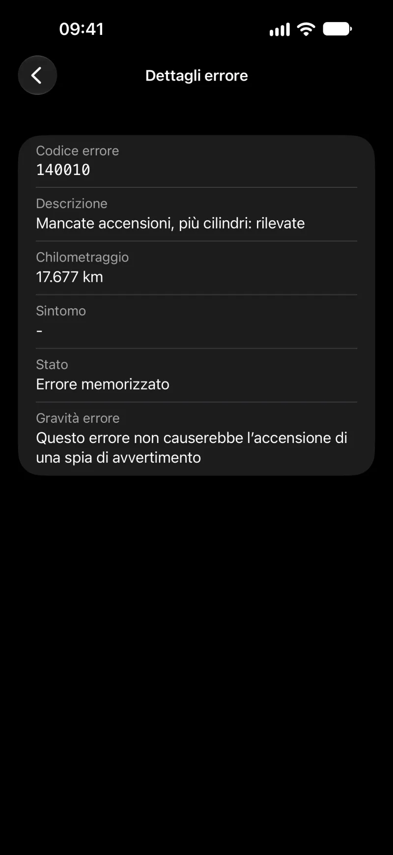 Dettagli del guasto in BimmerLink su iPhone