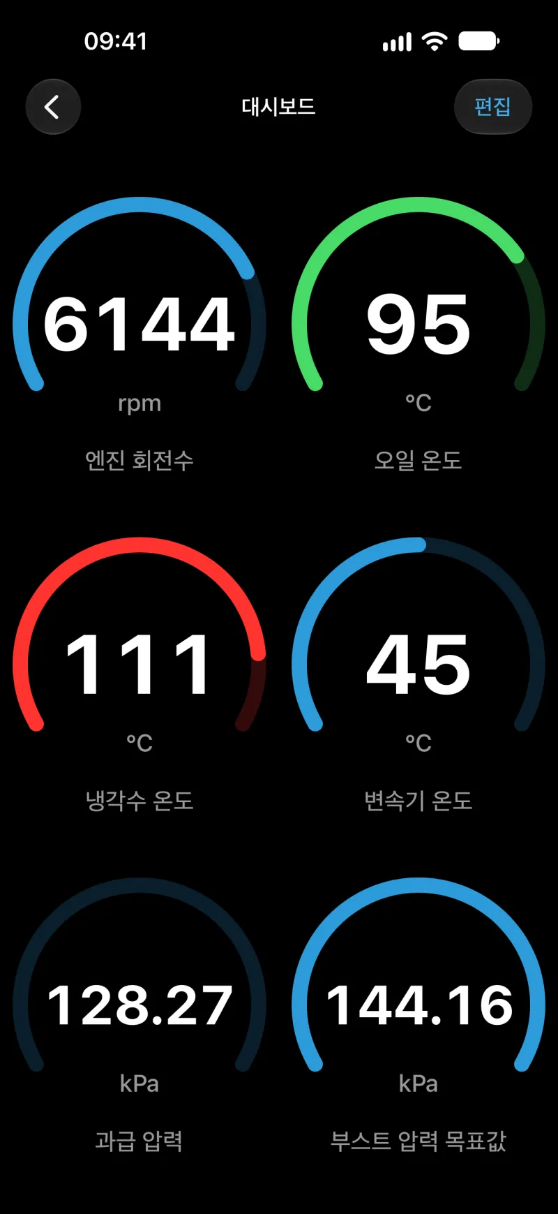 iPhone의 BimmerLink에서 게이지를 표시하는 맞춤형 대시보드
