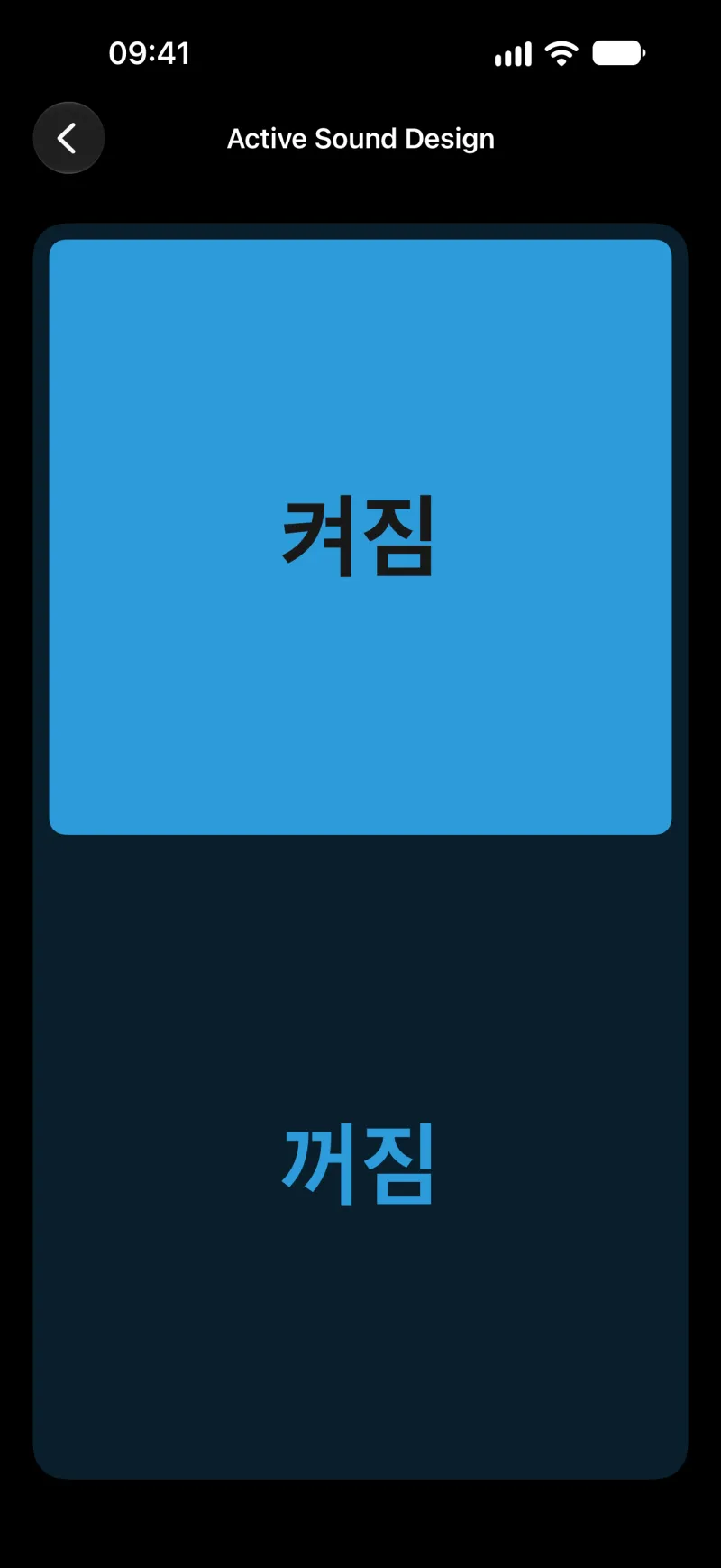 iPhone의 BimmerLink Active Sound Design 설정 화면