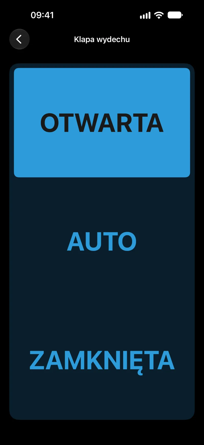 Ekran sterowania klapą wydechu w aplikacji BimmerLink na iPhonie