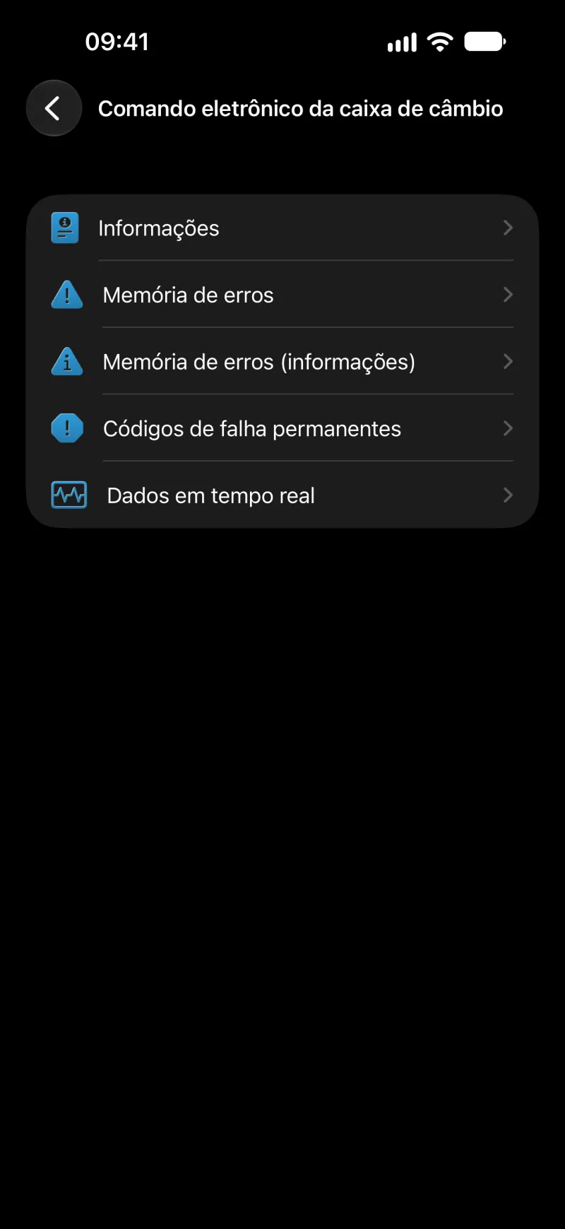 Lista de funções dos módulos no BimmerLink no iPhone