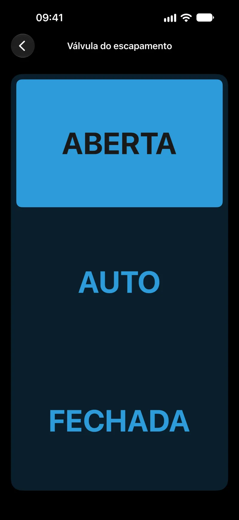 Tela de controle da válvula de escape do BimmerLink no iPhone
