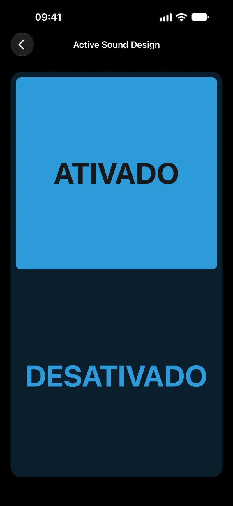 Configurações do Active Sound Design no BimmerLink no iPhone
