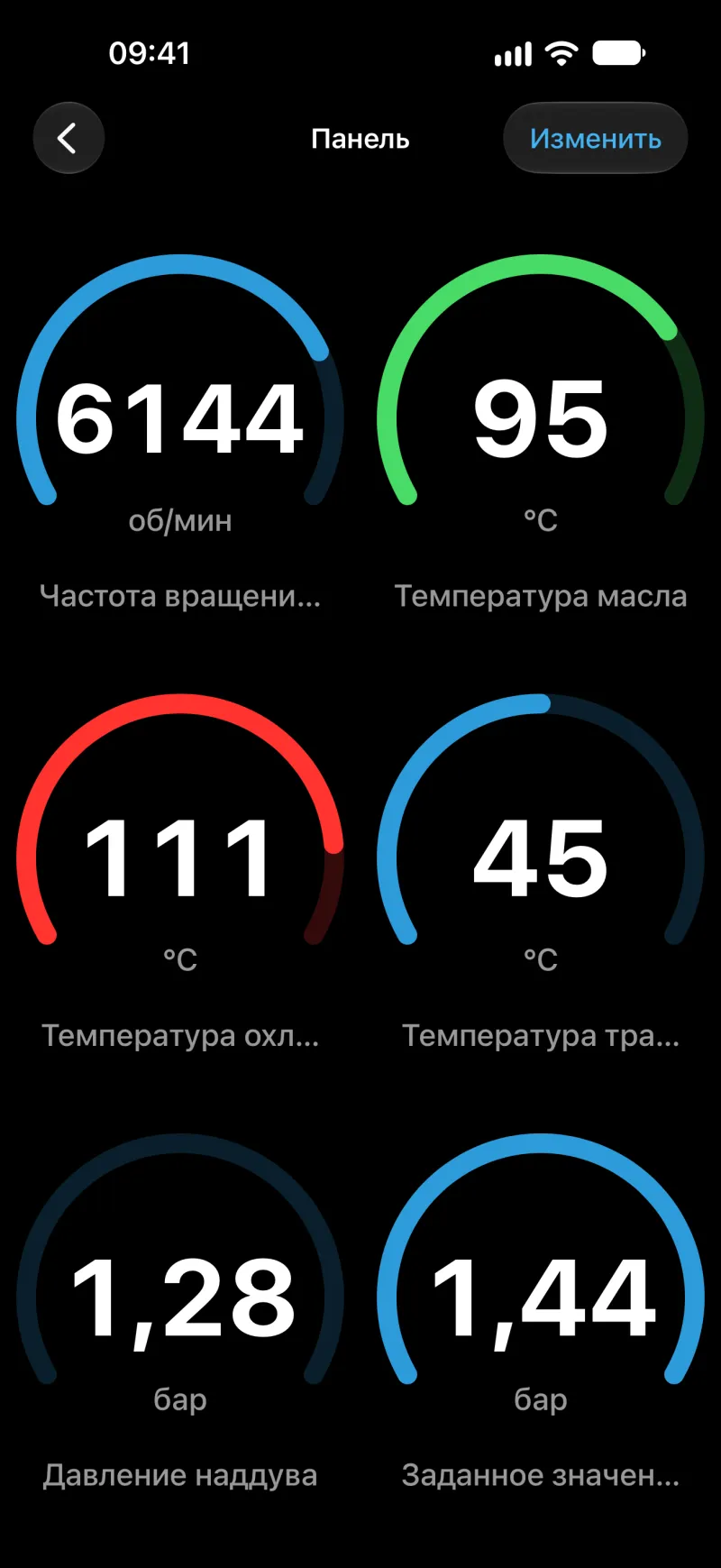 Настраиваемая панель с индикаторами в BimmerLink на iPhone