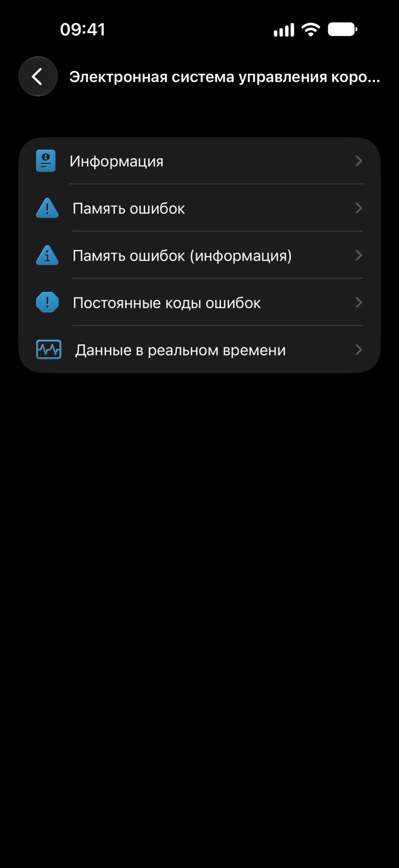 Список функций блоков управления в BimmerLink на iPhone