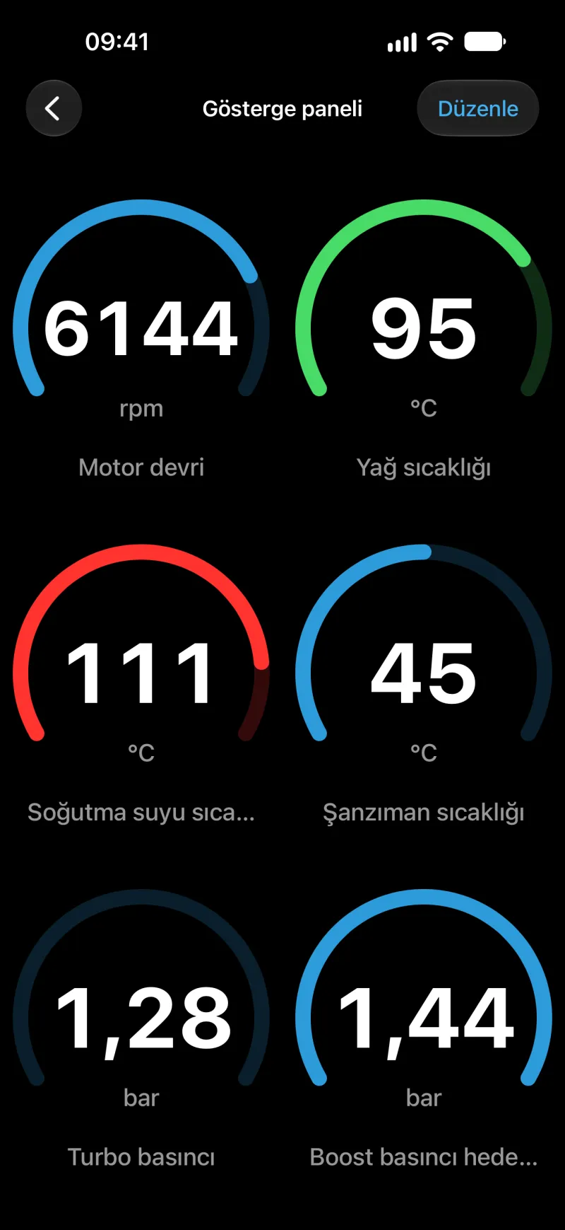 iPhone’da göstergeler içeren özelleştirilebilir BimmerLink gösterge paneli