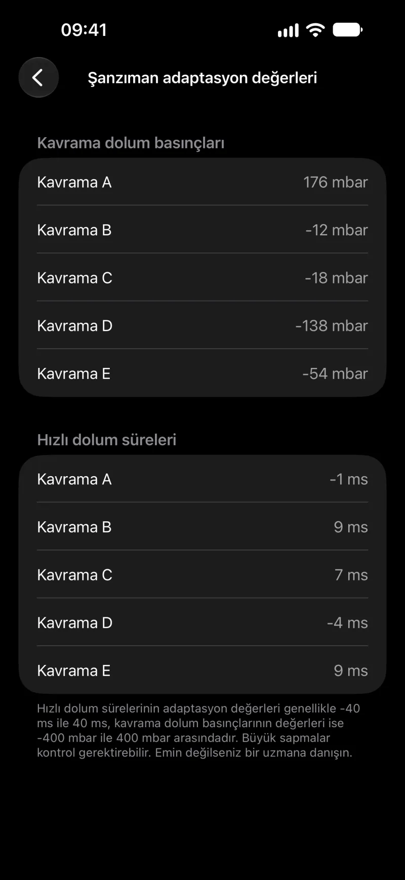 iPhone’da BimmerLink şanzıman adaptasyon değerleri